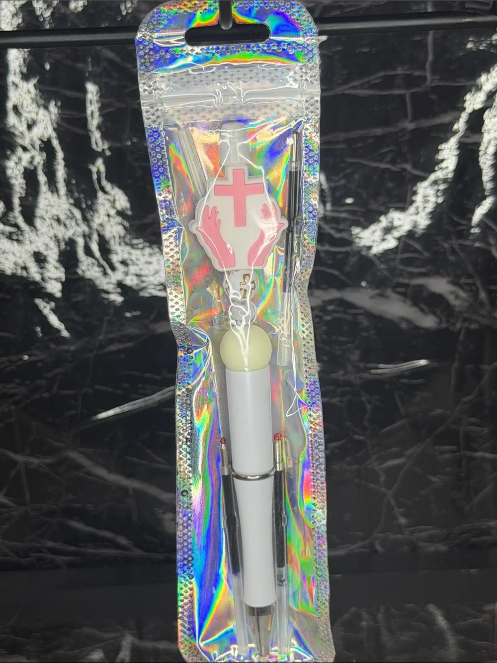 Pink Cross Focal Bead Pen Black and Blue ink